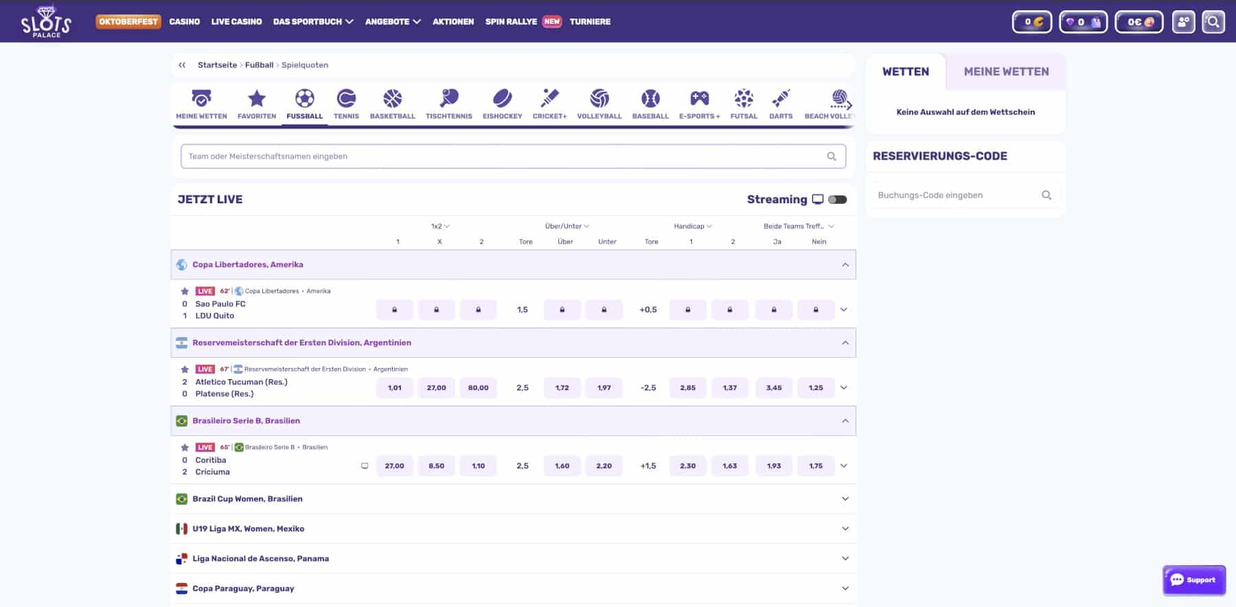 SlotsPalace Live-Wetten